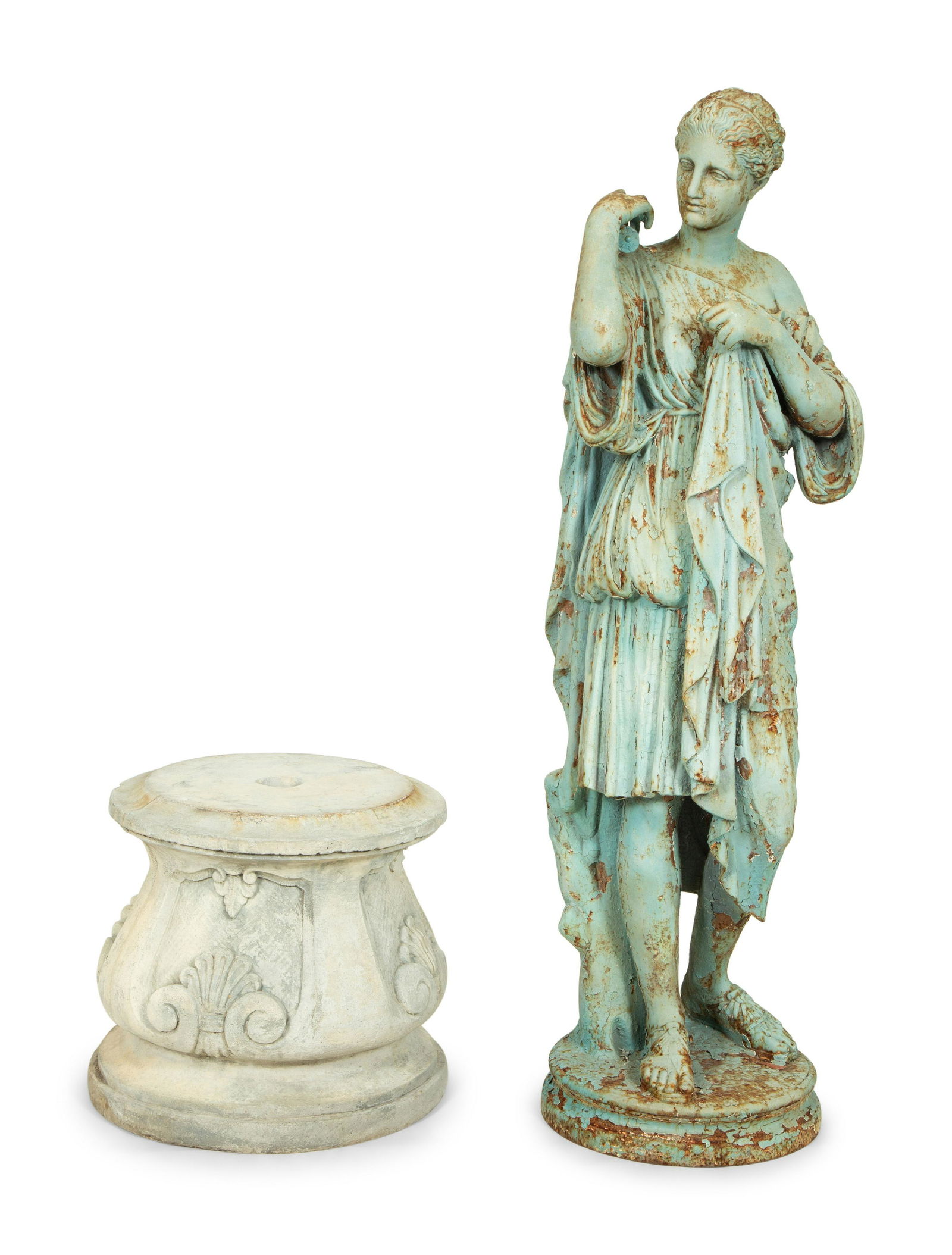 A Painted Cast Iron Diana of Gabii on a Carved Stone Base (1 of 4)
