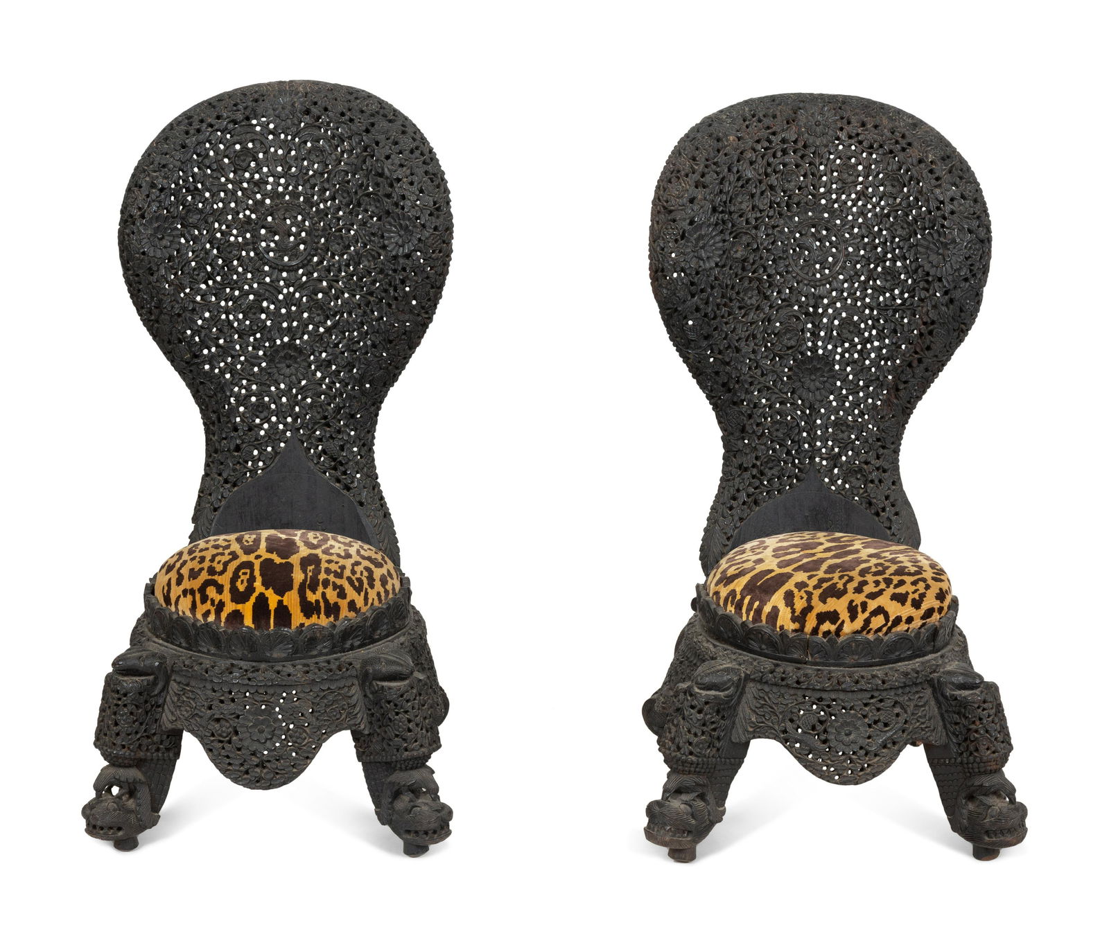 A Pair of Anglo-Burmese Carved Wood Side Chairs (1 of 1)