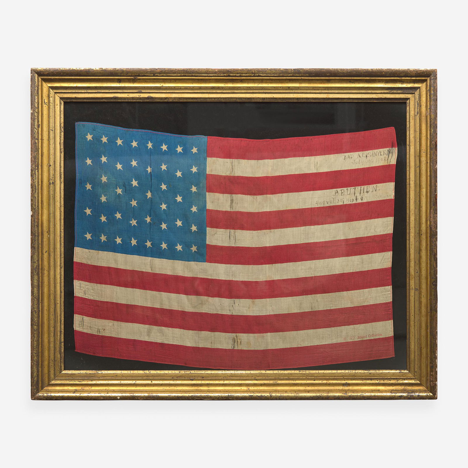 A 44-Star printed silk American National Parade Flag commemorating Wyoming statehood Dated, "1908" (1 of 1)