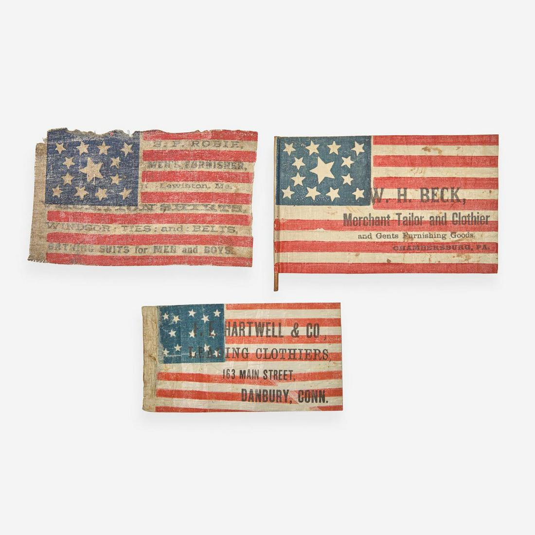 Three 13-Star American Parade Flags overprinted with advertising late 19th century (1 of 1)