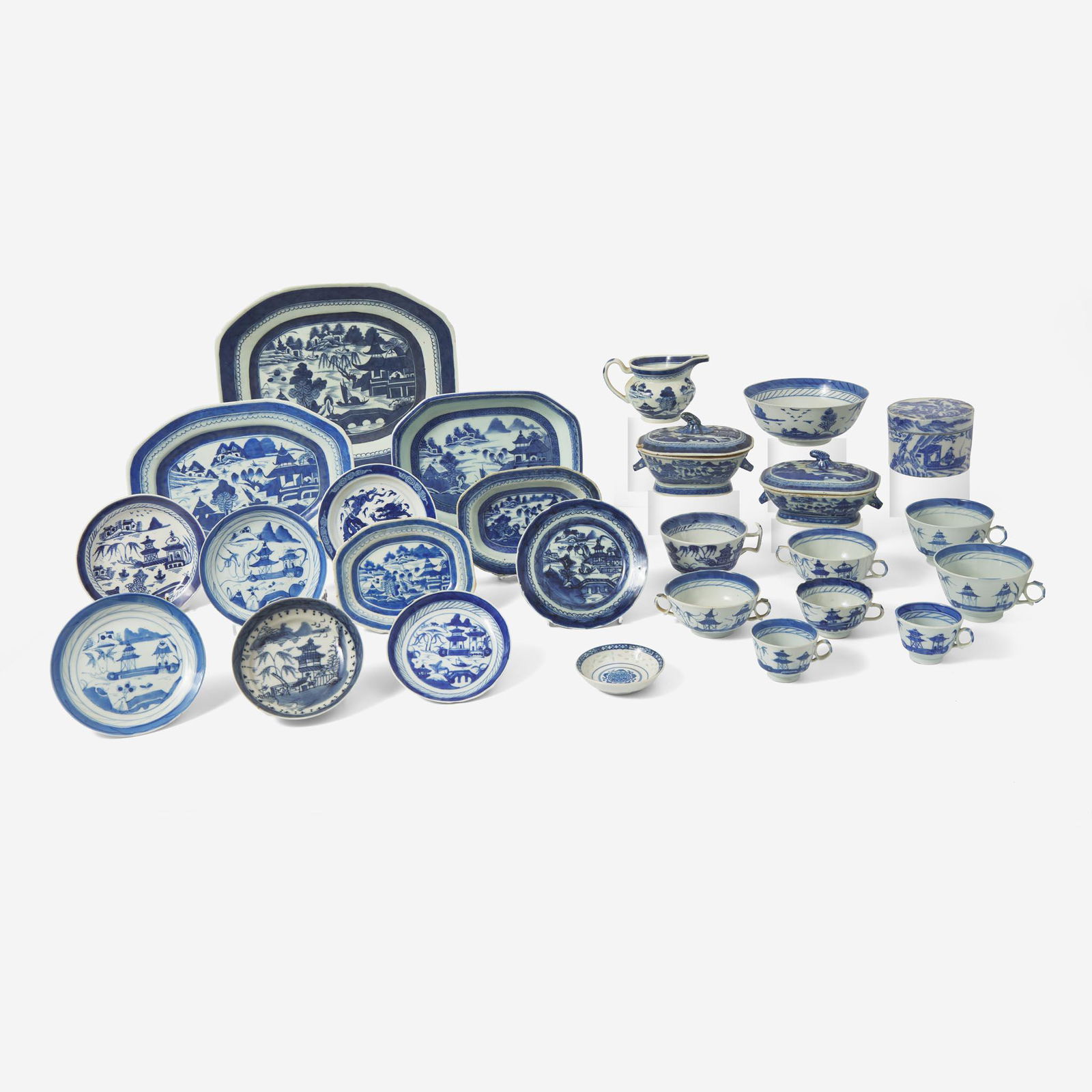 A collection of twenty-six Chinese Export porcelain Canton blue and white tablewares late 18th / (1 of 1)
