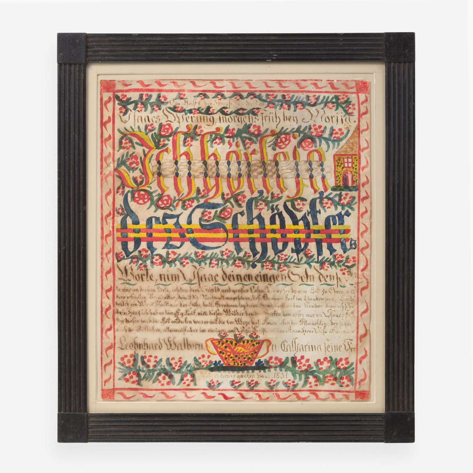 Heinrich Englehardt (active 1819-1836) Fraktur: A House Blessing, dated "1831" (1 of 2)