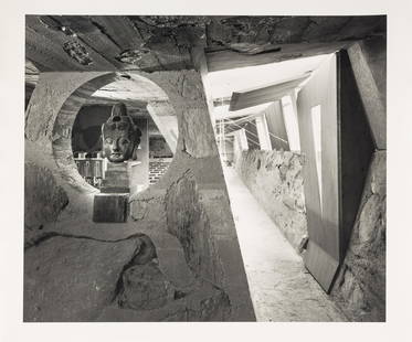 Ezra Stoller (1915-2004) Cabaret theatre hall with bust, Taliesin West (Frank Lloyd Wright,) 1951: Ezra Stoller (1915-2004) Cabaret theatre hall with bust, Taliesin West (Frank Lloyd Wright,) 1951 Gelatin silver print, signed in pencil on the verso. image: 14 1/4 x 17 1/2in. (36.2 x 44.5cm.)