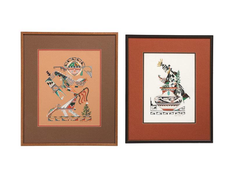 Geraldine Gutierrez (Santa Clara, b.1960) Pair of Paintings, 1983: Geraldine Gutierrez (Santa Clara, b.1960) Pair of Paintings, 1983 lot of 2, includes: Untitled, Corn Maiden gouache, signed and dated in lower right corner (sight) 15-1/2 x 12-1/2