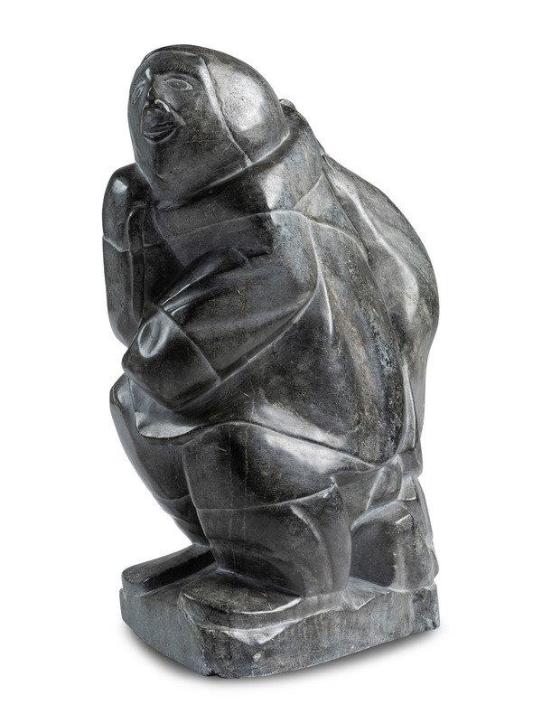 Inuit Soapstone Carving of Hunter and Seal: Inuit Soapstone Carving of Hunter and Seal second half 20th century not signed height 17 inches x length 12 inches x width 6-5/8 inches This lot is located in Cincinnati.