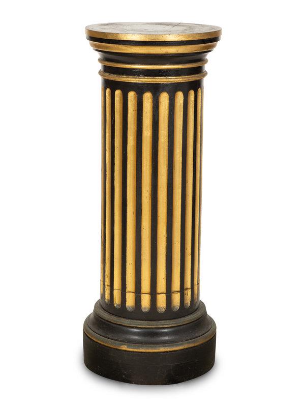 A Neoclassical Style Painted and Parcel Gilt Pedestal: A Neoclassical Style Painted and Parcel Gilt Pedestal 20th Century Height 39 3/4 x top diameter 15 3/8 inches.
