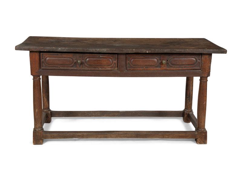 A French Provincial Walnut Farm Table: A French Provincial Walnut Farm Table 18th Century Height 33 x length 66 1/2 x width 27 1/2 inches.