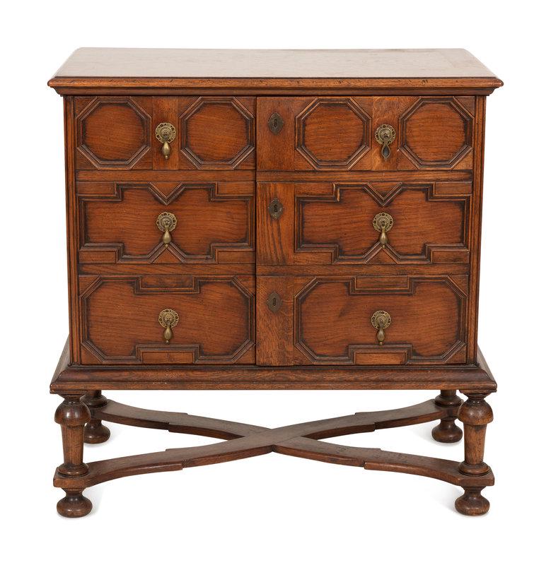 A William and Mary Style Oak Two Door Cabinet: A William and Mary Style Oak Two Door Cabinet 20th Century Height 36 1/2 x width 37 x depth 20 1/2 inches. Condition This cabinet was used as a TV cabinet and has no back pa