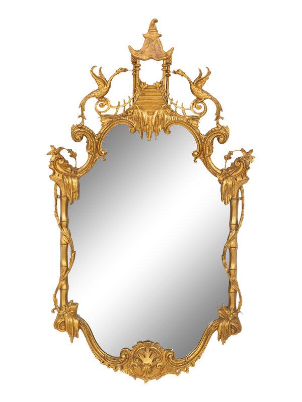 A Chinese Chippendale Style Giltwood Mirror: A Chinese Chippendale Style Giltwood Mirror 20th Century Height 47 1/2 x width 24 1/2 inches.