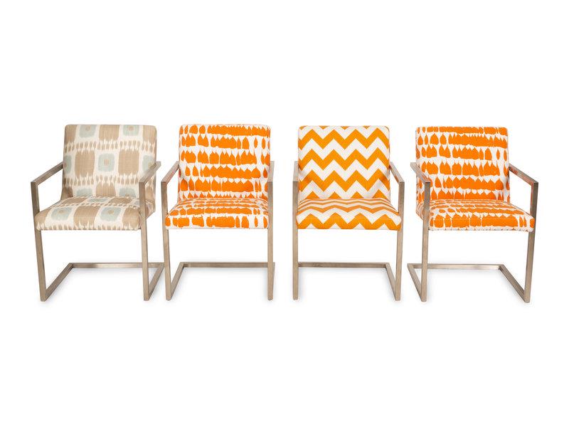 Four Modernist Cantilever Armchairs and an Ottoman: Four Modernist Cantilever Armchairs and an Ottoman Height of chairs 32 x width 21 1/4 x depth 23 1/2 inches. Property from the Estate of Nikki Finke Greenberg Boca Raton, Florida