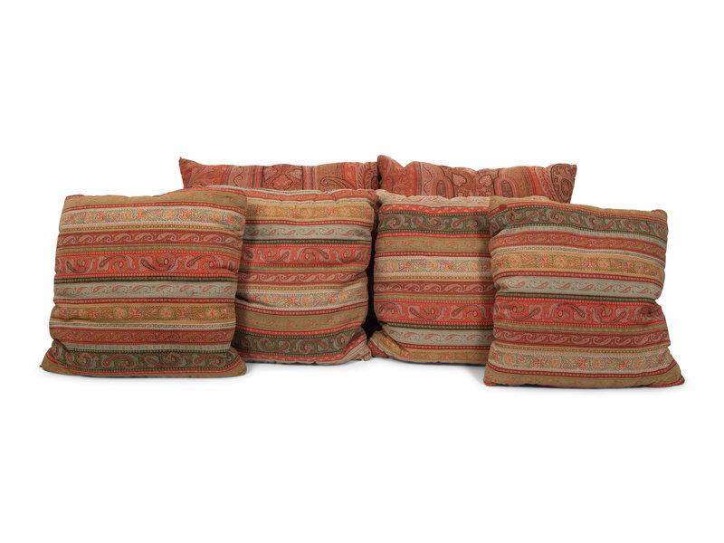 An Indian Paisley Wool Coverlet and Six Pillows: An Indian Paisley Wool Coverlet and Six Pillows 19th/20th Century Coverlet: 8 feet 11 inches x 4 feet 7 inches. Property of a Palm Beach Collector Condition Two pillows: