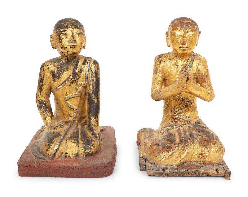Two Cambodian Giltwood Buddha Figures: Two Cambodian Giltwood Buddha Figures 19th Century Height 10 1/2 inches.