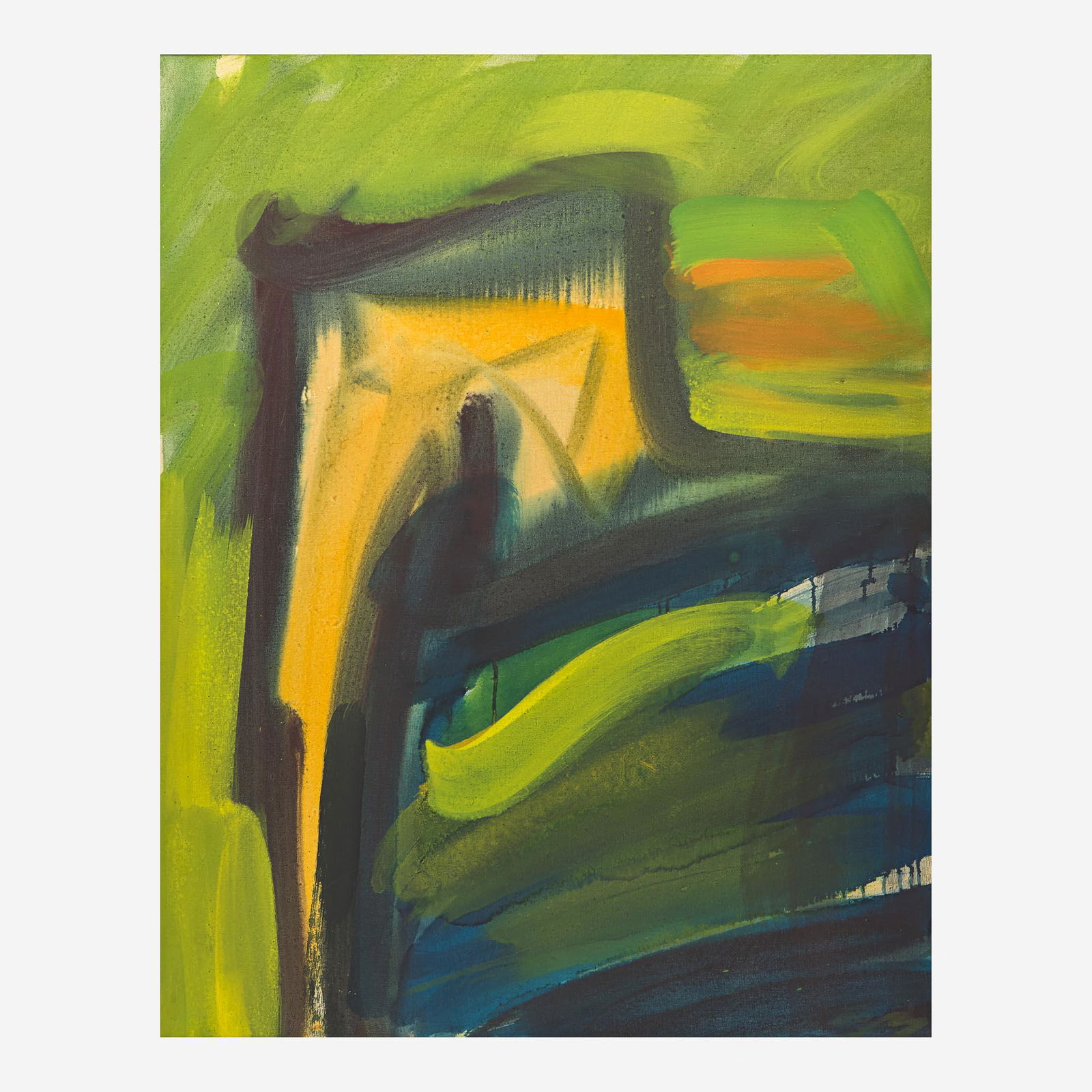 Josef Mikl (Austrian, 1929-2008) Große Büste vor Grün: Josef Mikl (Austrian, 1929-2008) Große Büste vor Grün Initialed bottom right, signed and dated 1960 on stretcher, signed again, titled in German and dated again on label verso, oil on c