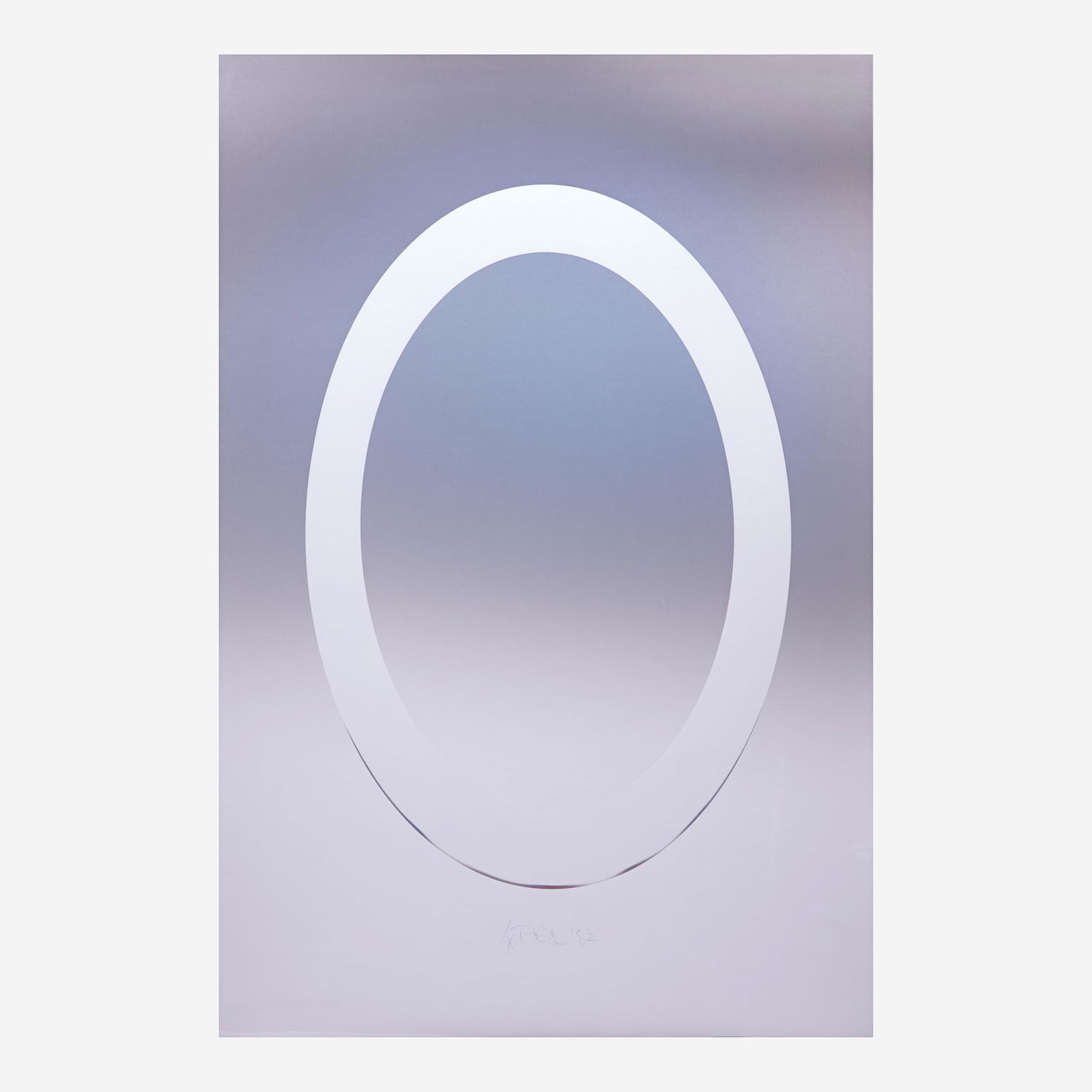 Larry Bell (American, b. 1939) ELIN 46 (Ellipse with Insert) from Vapor Drawings Series: Larry Bell (American, b. 1939) ELIN 46 (Ellipse with Insert) from Vapor Drawings Series Signed and dated 82 bottom center, aluminum and silicon monoxide on Stonehenge with Stonehenge insert. (53 x 35