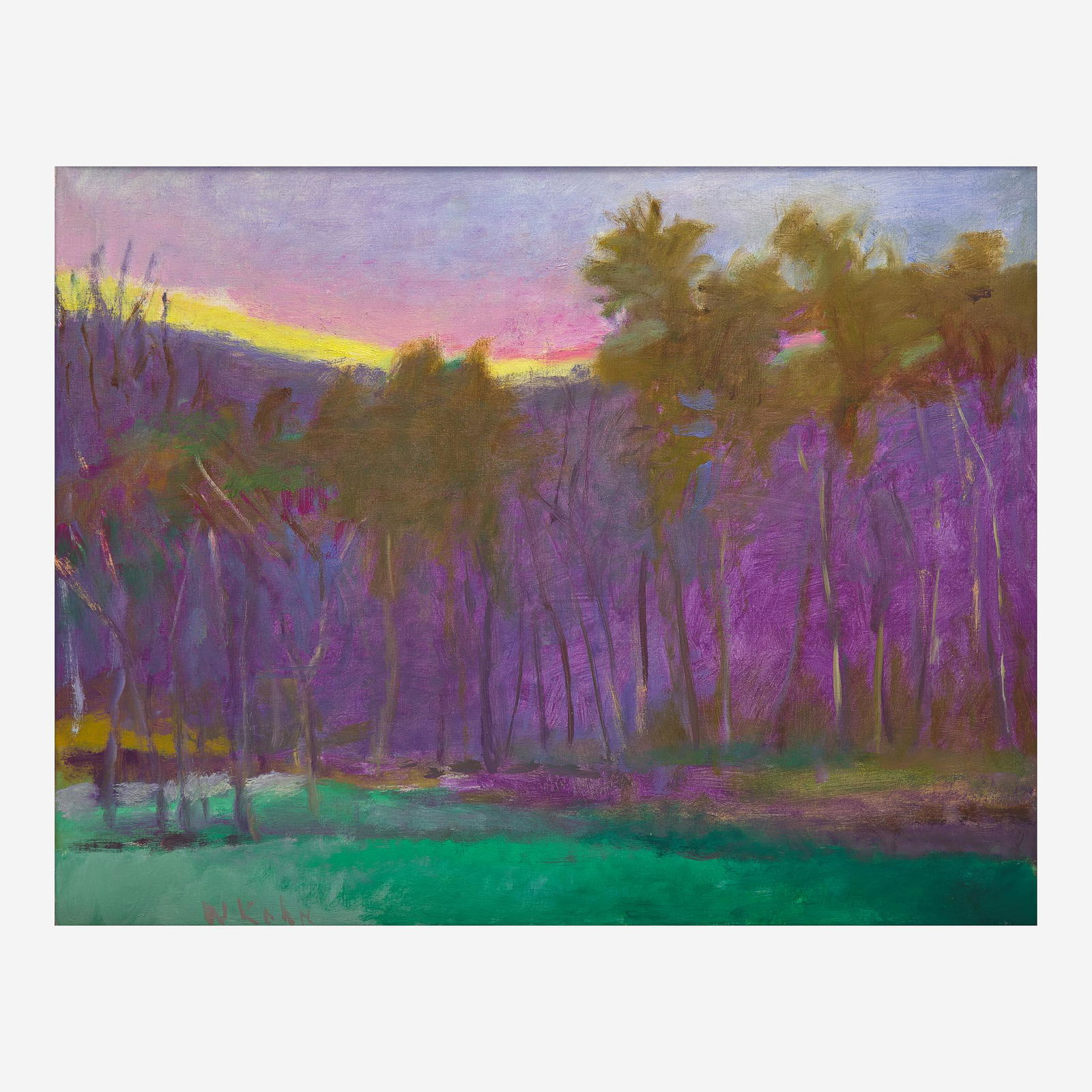 Wolf Kahn (American/German, 1927-2020) Violet Woods: Wolf Kahn (American/German, 1927-2020) Violet Woods Signed bottom left, dated '#11-1992' verso, titled on stretcher, oil on canvas. (28 x 36 in. (71.1 x 91.4cm)) Provenance Jerald Melberg Gallery