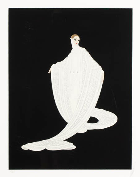 Erte (Romain de Tirtoff), (Russian, 1892-1990), Wo: Erte (Romain de Tirtoff) (Russian, 1892-1990) Woman in White lithograph edition 61/300, signed Erte (lower right) 19 1/4 x 23 1/4 inches.