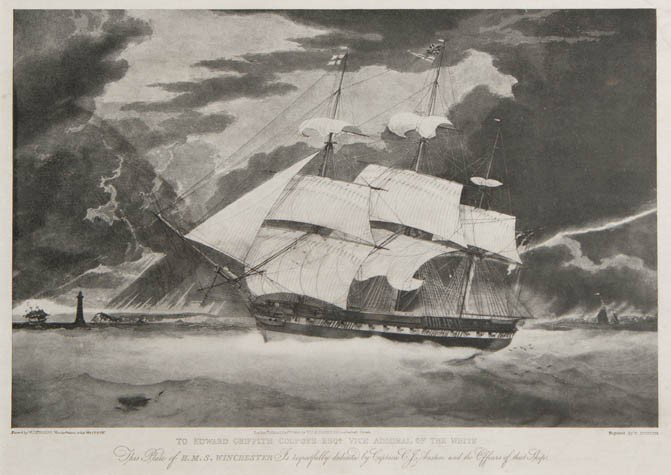 E. Duncan, (British, 19th century), H. M. S. Winch: E. Duncan (British, 19th century) H. M. S. Winchester etching 7 1/2 x 10 1/2 inches.