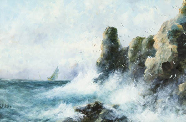 J. Ferguson, (Continental School, 19th century), C: J. Ferguson (Continental School, 19th century) Crashing Waves oil on board signed J. Ferguson (lower left) 17 x 26 inches.