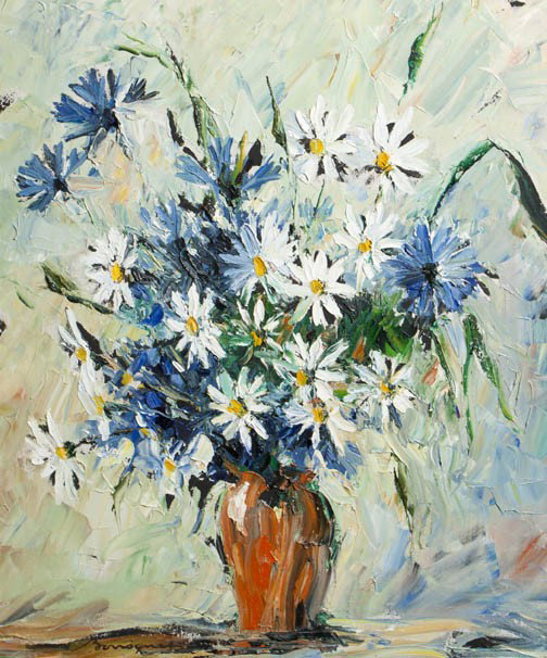 George Bousquet, (French, 1904-1976), Daisies in O: George Bousquet (French, 1904-1976) Daisies in Orange Vase oil on canvas signed Bousquet (lower left) 39 1/2 x 19 1/2 inches. Property from the Estate of Luba Dorman, Palm Beach, Flor