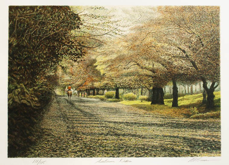 Harold Altman, (American, 1924-2003), Autumn Rider: Harold Altman (American, 1924-2003) Autumn Riders, 1984 lithograph edition 118/285, signed and dated Harold Altman, 1984 (lower right) 20 x 27 1/2 inches.