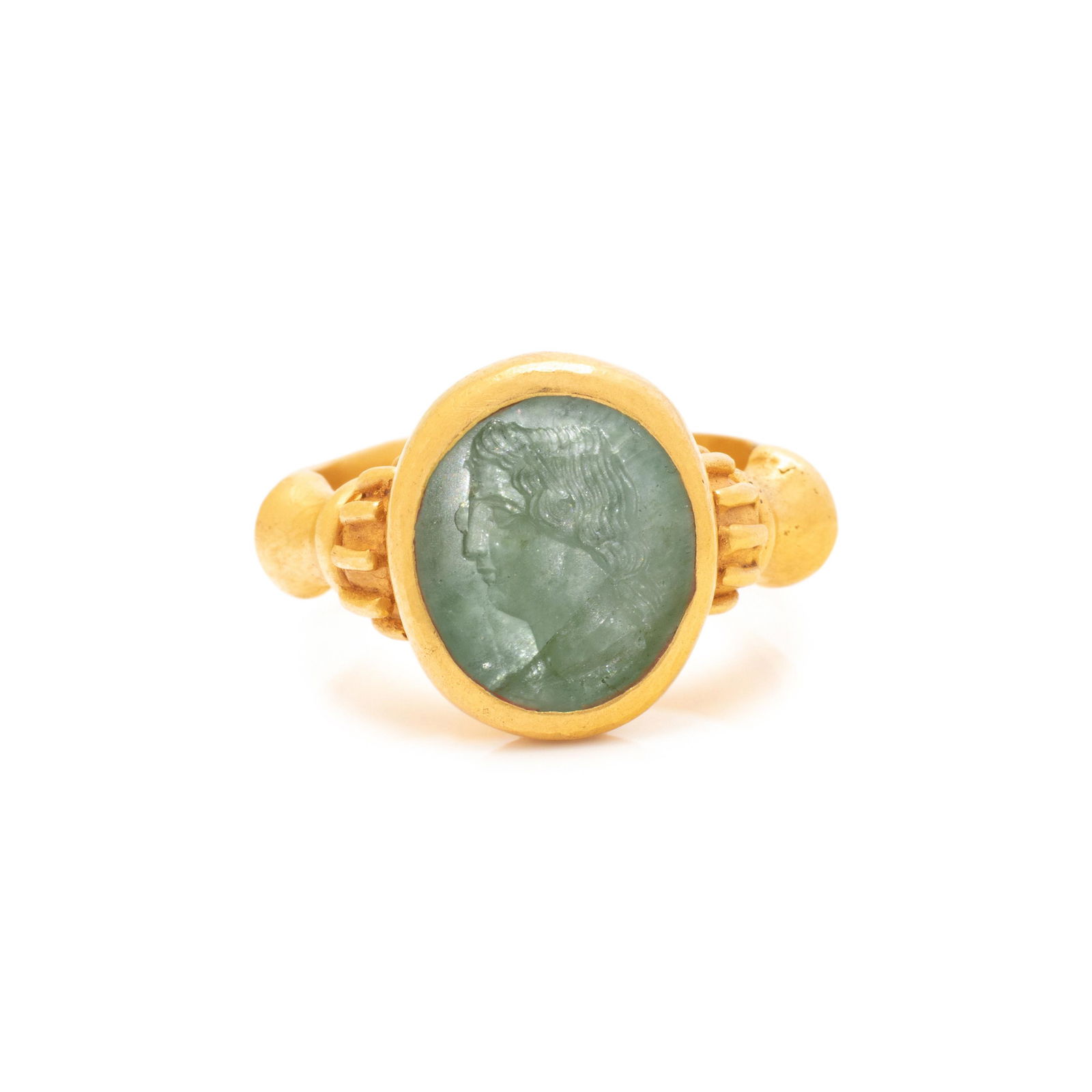 ANCIENT, HIGH KARAT YELLOW GOLD AND AQUAMARINE INTAGLIO RING (1 of 3)