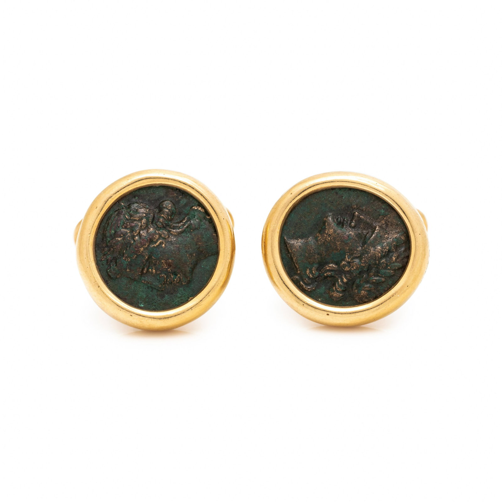 BVLGARI, YELLOW GOLD AND ROMAN COIN 'MONETE' CUFFLINKS (1 of 2)