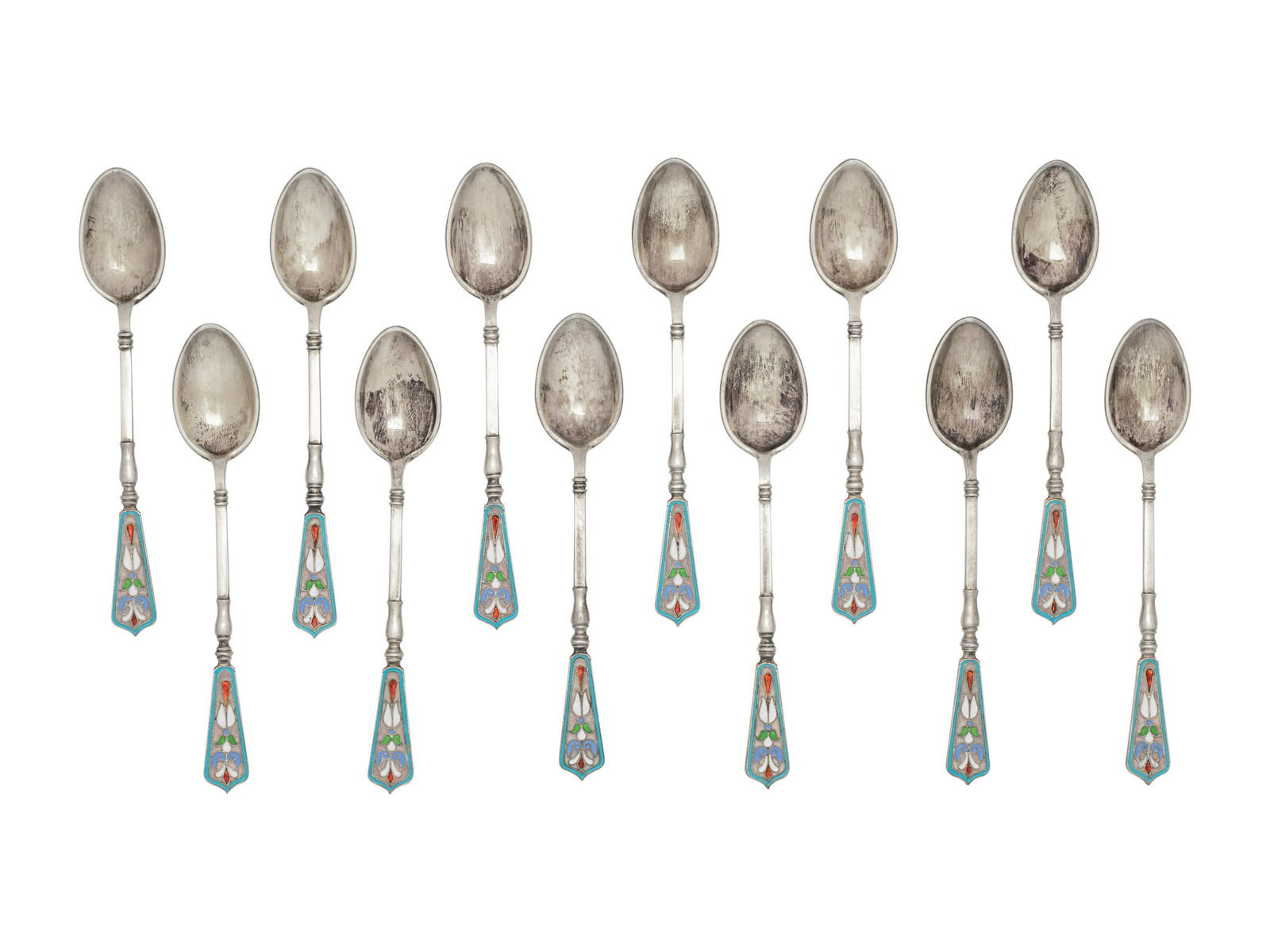 A Set of Russian Enameled Silver Coffee Spoons (1 of 5)
