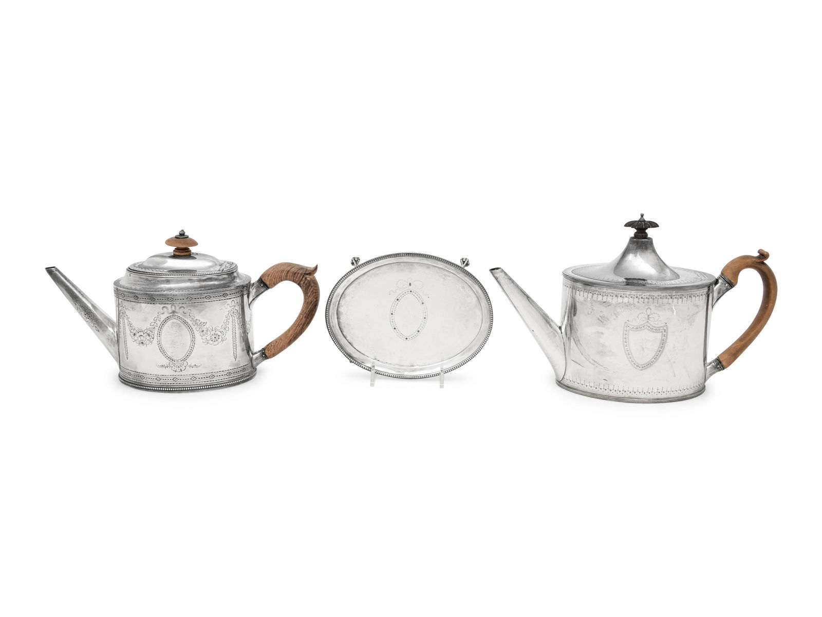 Two Hester Bateman George III Silver Teapots and a Teapot Stand (1 of 5)