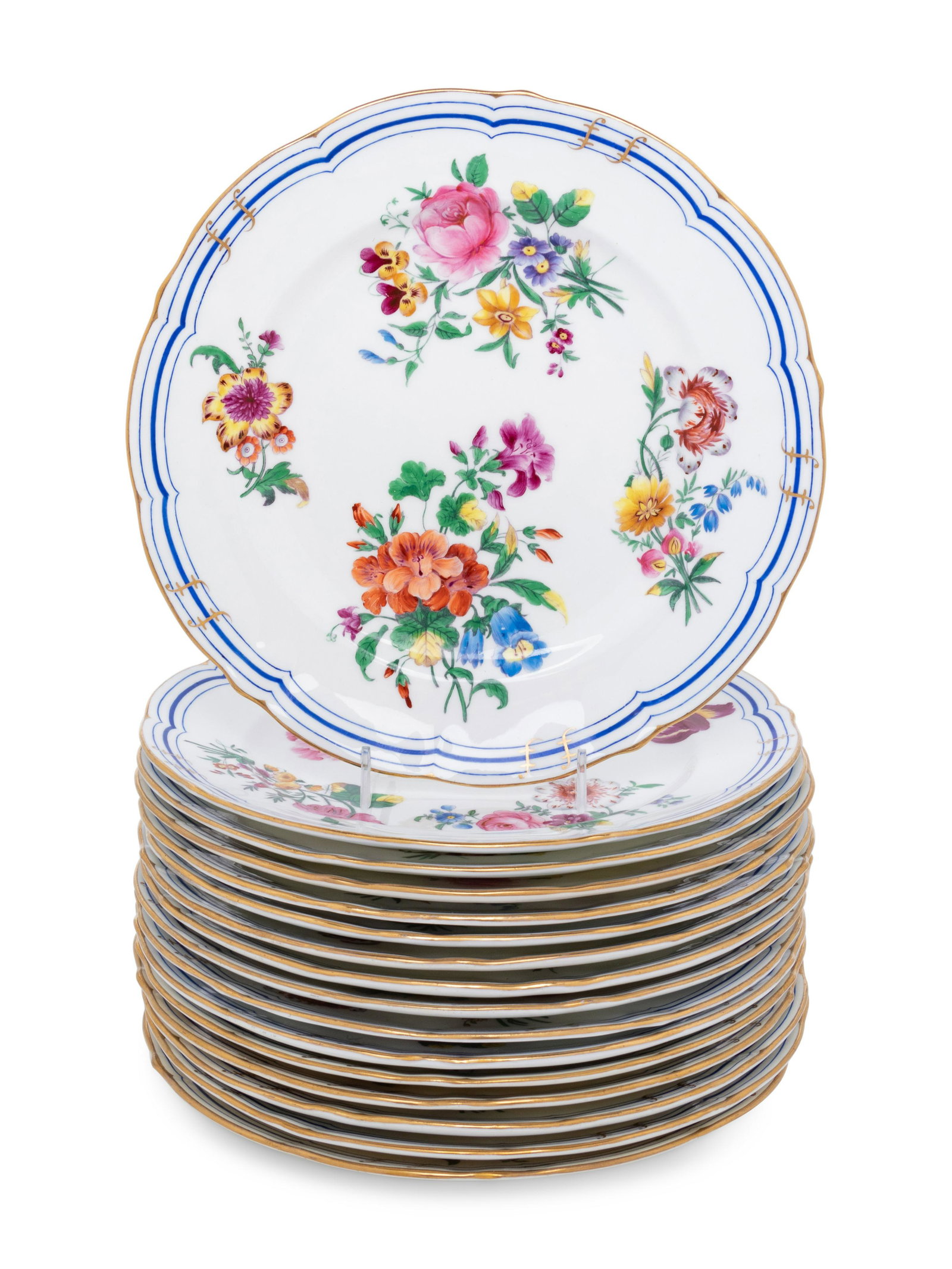 A Set of Sixteen Coalport Porcelain Plates: A Set of Sixteen Coalport Porcelain Plates 20th Century each marked 'Old Coalport / Period, / 1825', numbered 7096/A, and stamped for Coalport and Gilman Collamore & Co., New York to the underside. Di