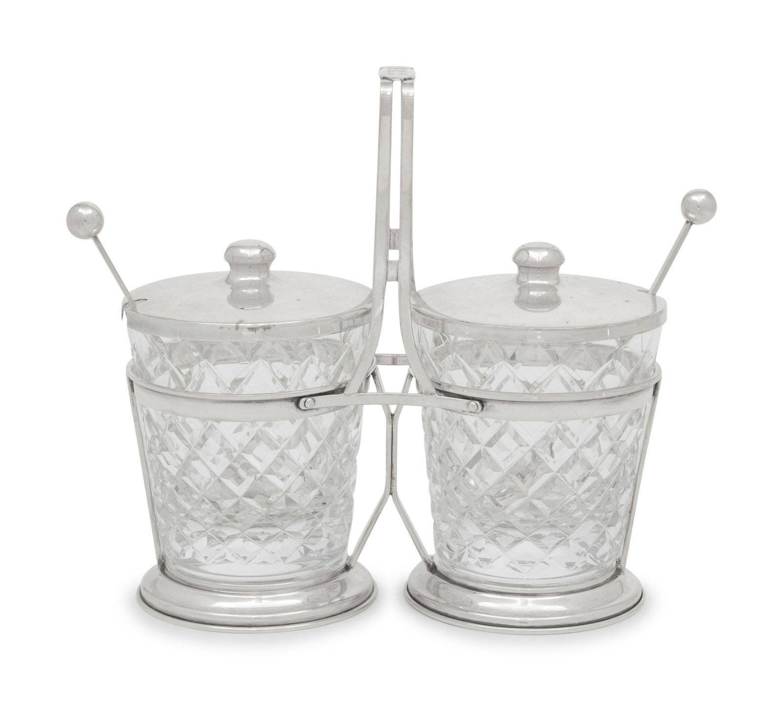 An American Silver and Cut Glass Jam Pot Set (1 of 4)