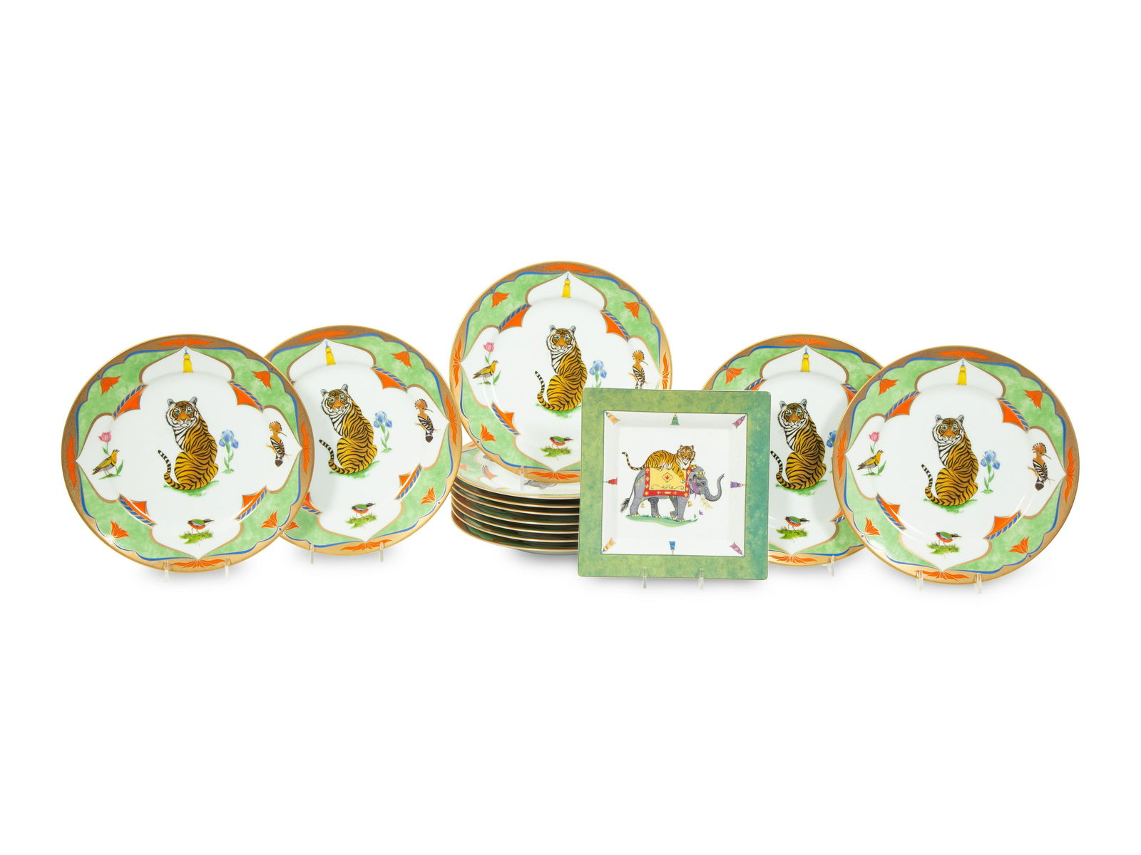 Twelve Lynn Chase Tiger Raj Dinner Plates and a Square Bowl (1 of 5)