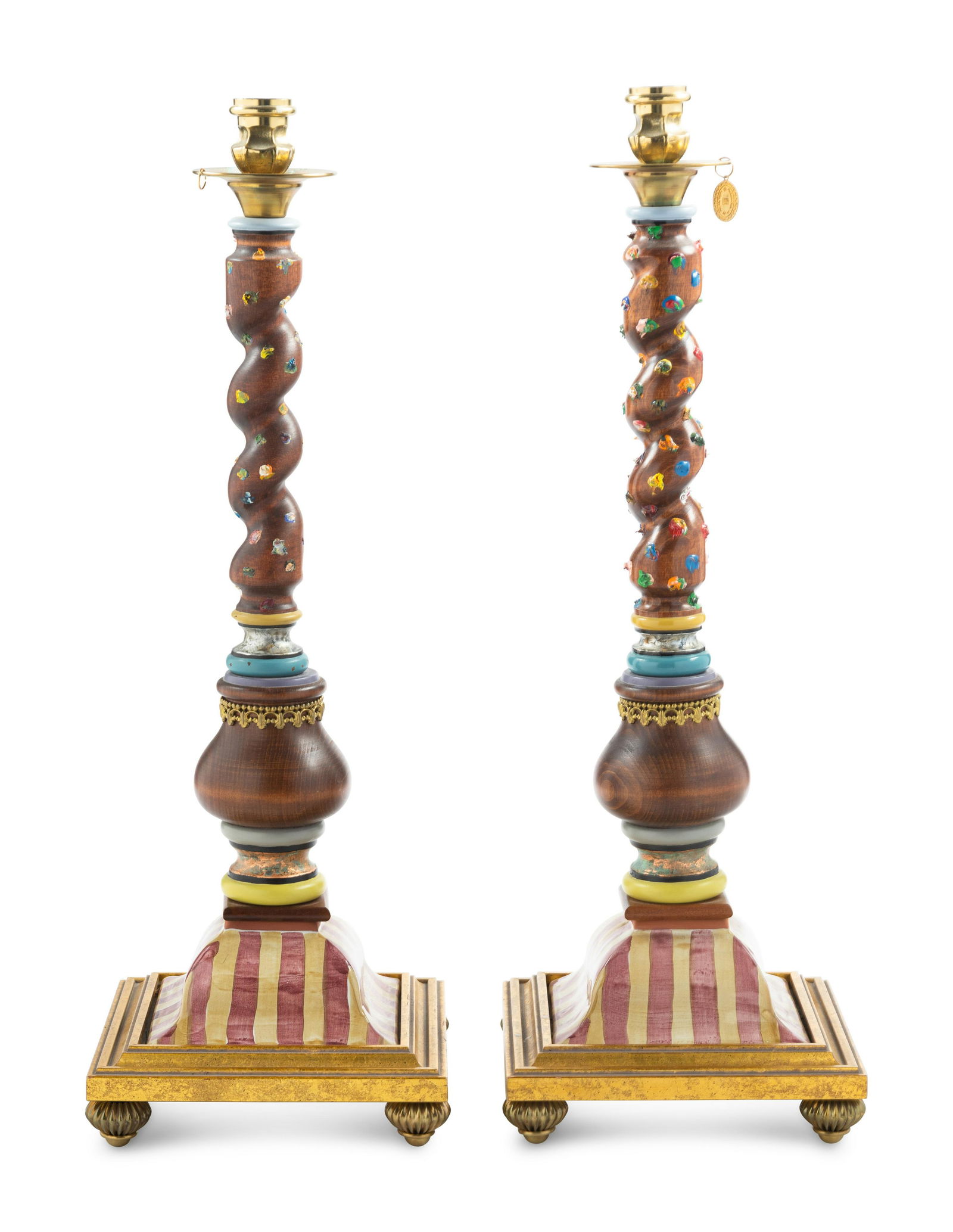 A Pair of MacKenzie-Childs Carved Wood and Ceramic-Mounted Candlesticks (1 of 3)