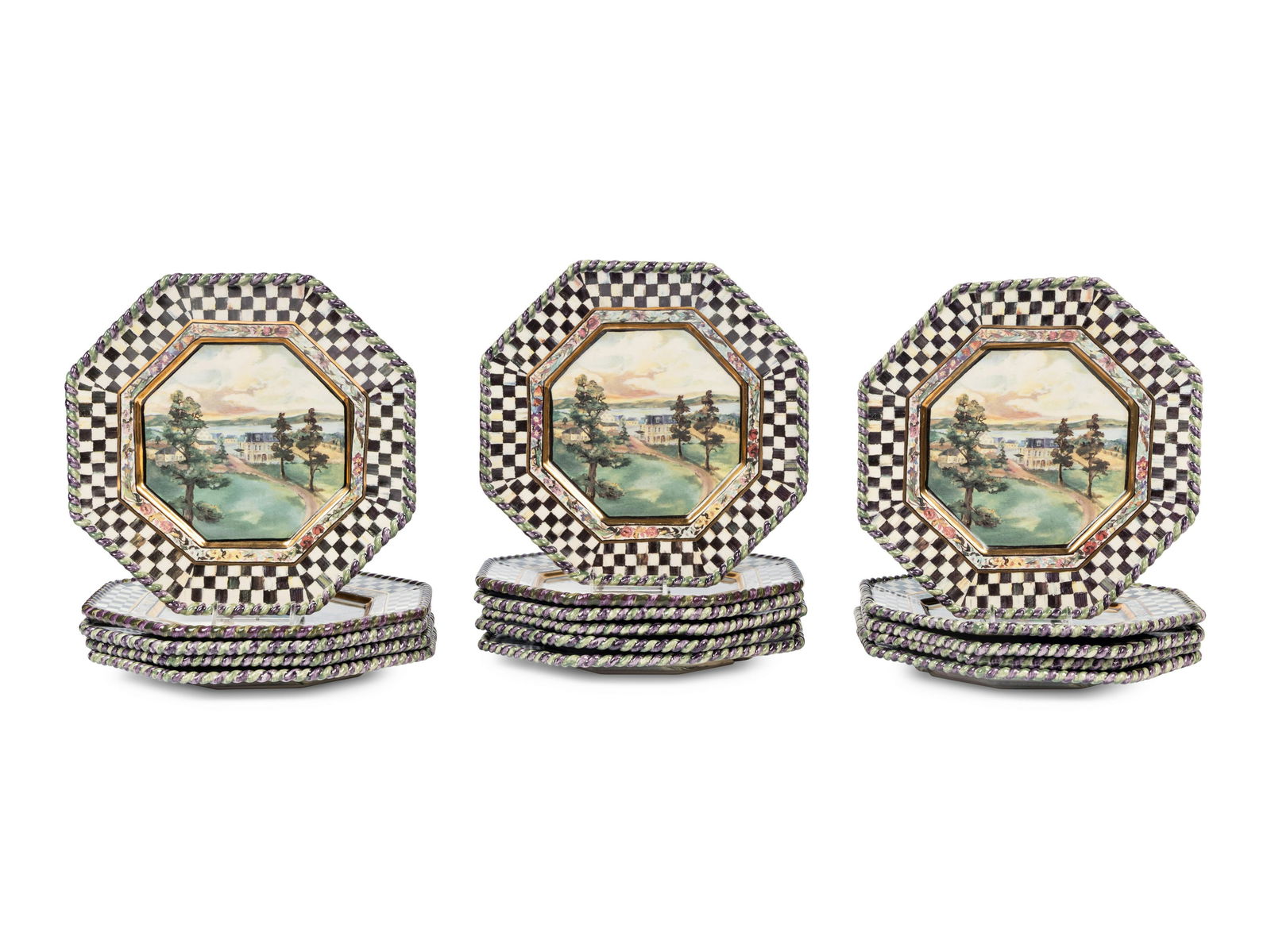 A Set of Sixteen MacKenzie-Childs MacLachlan Ceramic Dinner Plates (1 of 9)