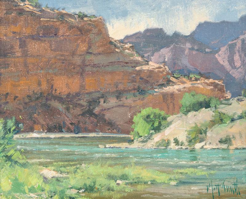 Matt Smith (American, b. 1960) Green River at Echo Park: Matt Smith (American, b. 1960) Green River at Echo Park oil on board signed Matt Smith (lower right); signed and titled (verso) 8 x 10 inches Property from the Collection of Hope Connor