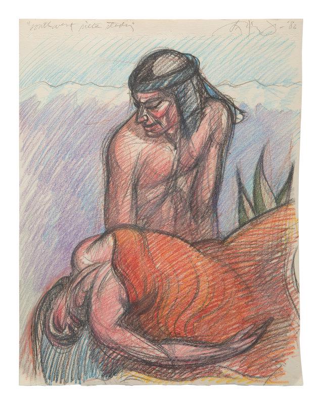 Luis Jimenez (Mexican/American, 1940-2006) Southwest Pieta Study, 1983: Luis Jimenez (Mexican/American, 1940-2006) Southwest Pieta Study , 1983 crayon on paper signed, titled and dated (upper edge) 21 x 16 1/4 inches Size 21 x 16 1/4 inches