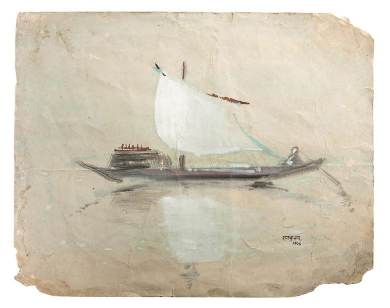 Ram Kumar, (Indian, b. 1924), Boat, 1998: Ram Kumar (Indian, b. 1924) Boat, 1998 charcoal and watercolor on paper signed illegibly and dated (lower right) 11 x 14 inches.