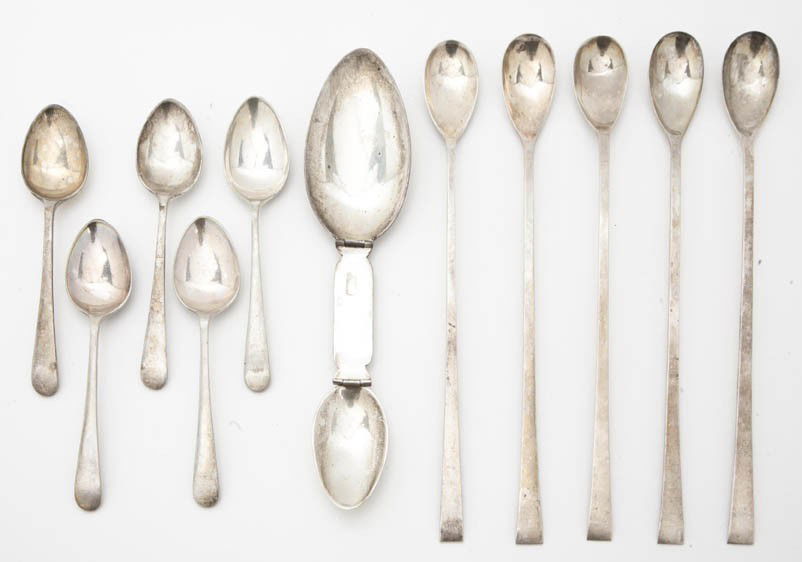 A Set of Eight Japanese Silver Iced Tea Spoons, K: A Set of Eight Japanese Silver Iced Tea Spoons, K. Uyeda, marked 950, together with a Mexican sterling double spoon and a set of twelve silverplate coffee spoons, 21 items total; approximate total wei