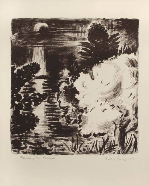 Karl Schrag, (American, 1912-1995), Flowering Tre: Karl Schrag (American, 1912-1995) Flowering Tree-Moonlight, 1990 lithograph signed Karl Schrag and dated (lower right); titled (lower left) 19 x 18 inches.
