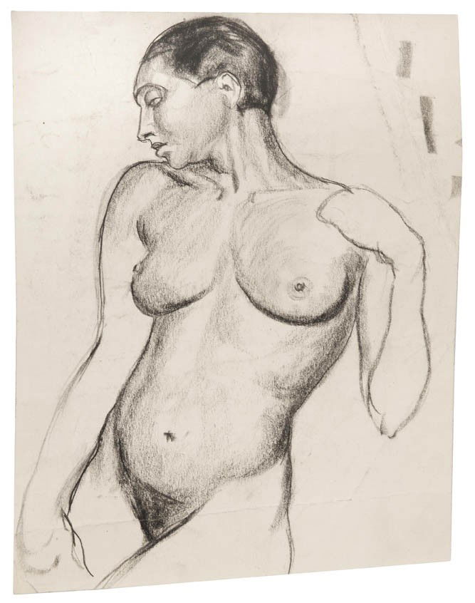 Attributed toTamara de Lempicka, (Polish, 1898-1: Attributed to Tamara de Lempicka (Polish, 1898-1980) Figure of a Woman charcoal on paper 9 3/4 x 7 1/2 inches.
