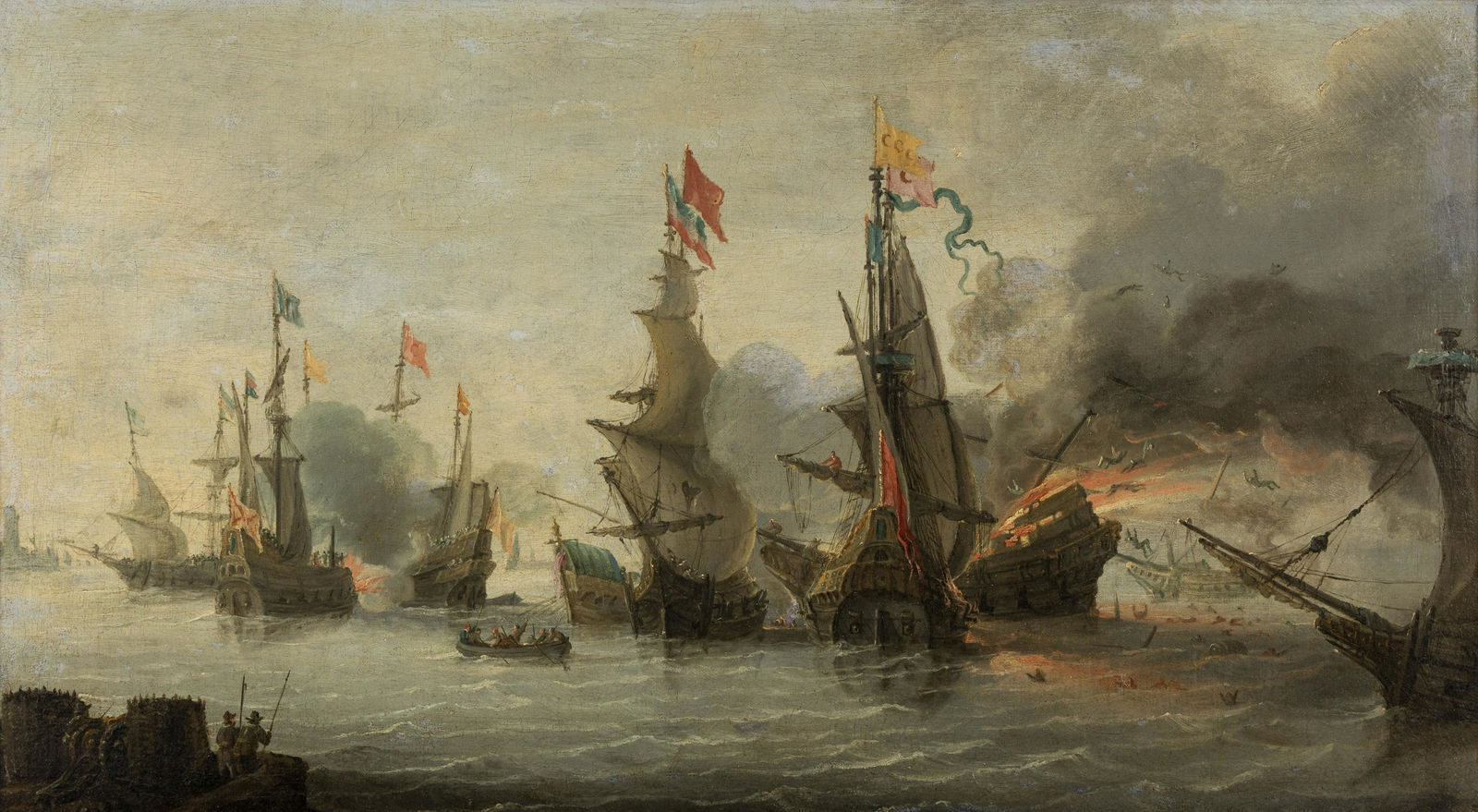 Circle of Andries van Eertvelt  (Flemish, 1590-1652) A Naval Engagement Between the Christians and (1 of 5)