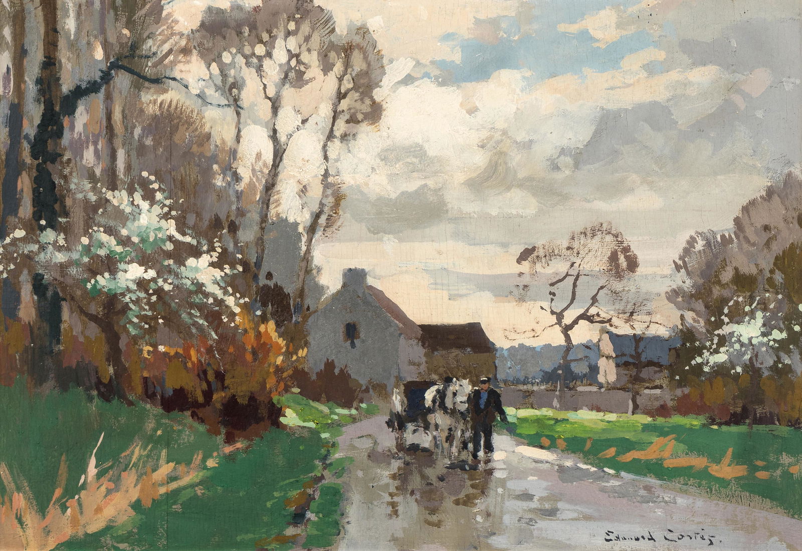 Edouard Léon Cortès (French, 1882–1969) Route de Grentheville au printemps: Edouard Léon Cortès (French, 1882–1969) Route de Grentheville au printemps oil and tempera on panel signed Edouard Cortès (lower right) 15 x 21 1/2 inches. Property from the Colle