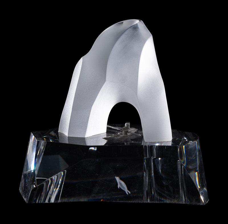 A Steuben Glass and Silver Ice Penguin Sculpture: A Steuben Glass and Silver Ice Penguin Sculpture Designed by James Houston, 1982 Height 6 1/2 inches. This lot is located in Chicago.