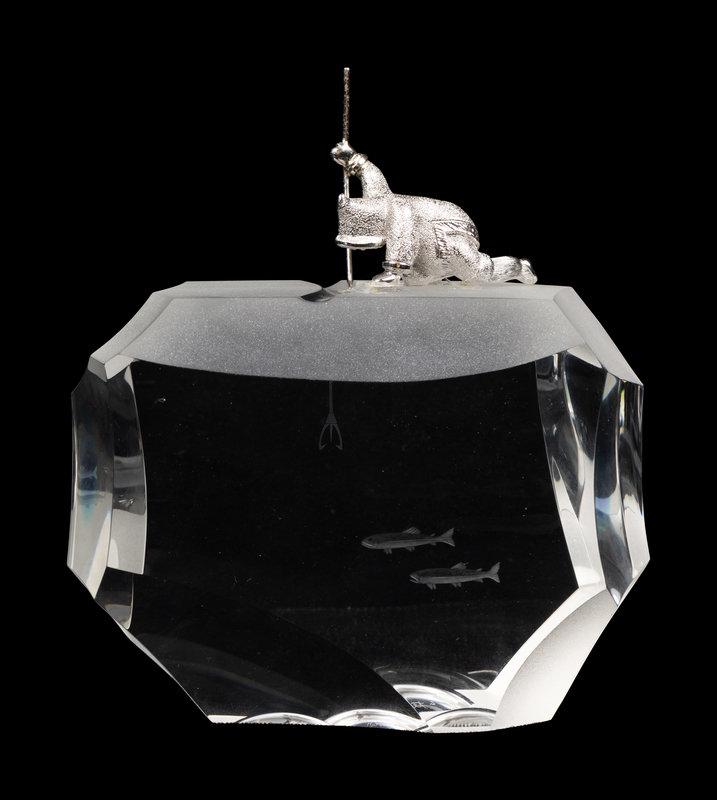 A Steuben Glass and Silver Arctic Fisherman Sculpture: A Steuben Glass and Silver Arctic Fisherman Sculpture Designed by James Houston, 1970 Height 6 1/2 inches. This lot is located in Chicago.