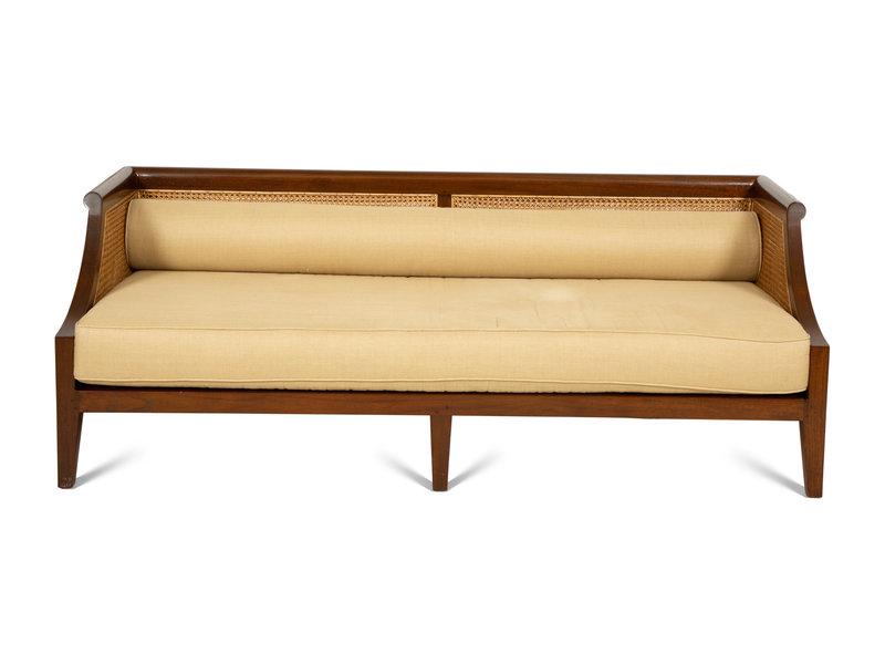 A Contemporary Walnut and Cane Daybed: A Contemporary Walnut and Cane Daybed 20th century Height 28 x width 76 x depth 37 inches This lot is located in Palm Beach.