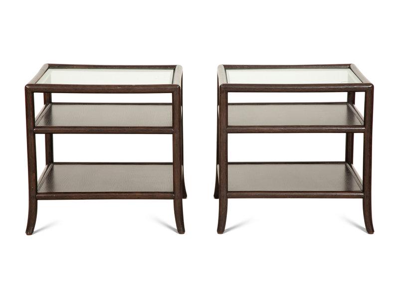 A Pair of Contemporary Glass Top Side Tables: A Pair of Contemporary Glass Top Side Tables Height 23 x 23 1/2 inches square. This lot is located in Palm Beach.