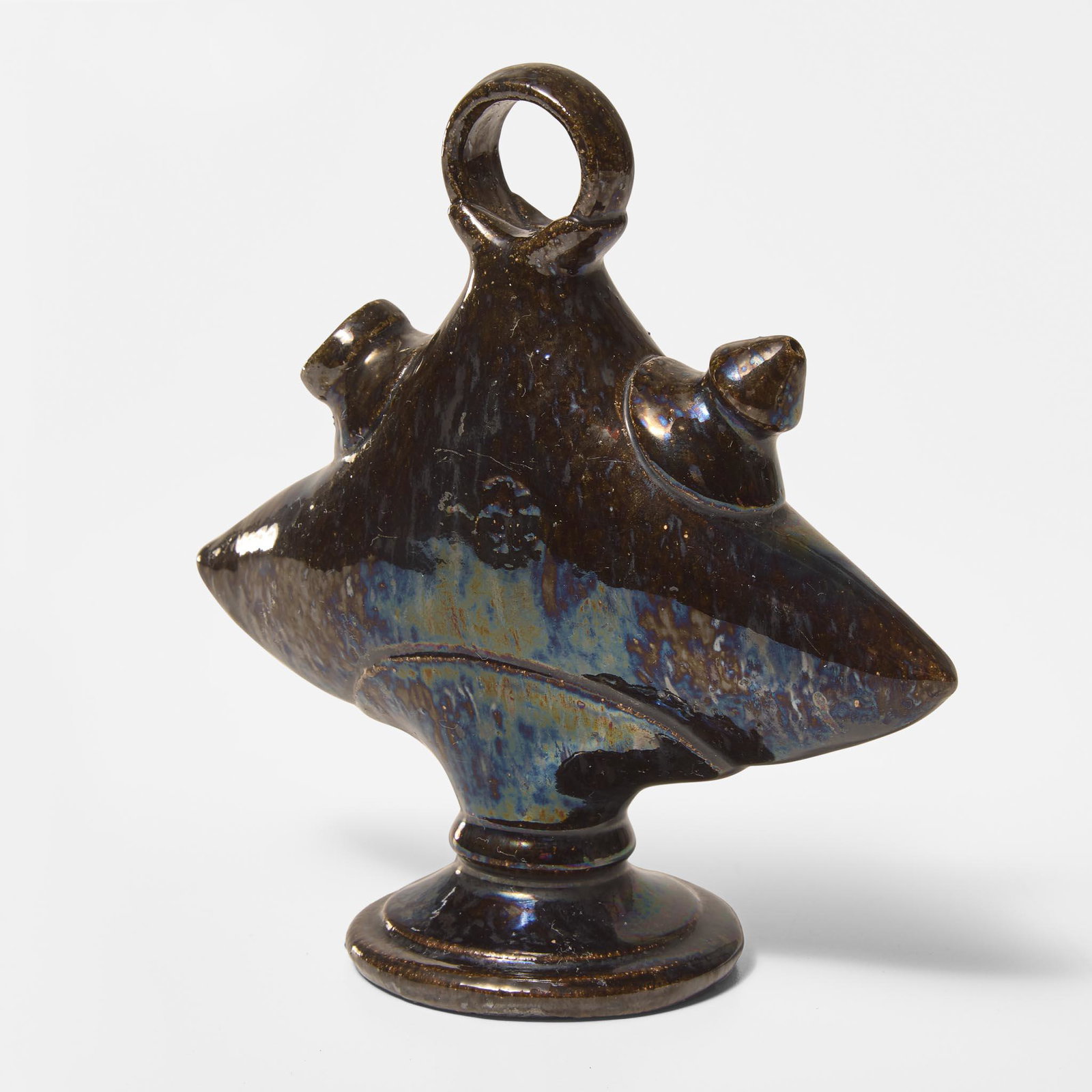 George Ohr (American, 1857-1918) Jug in Mottled Brown and Olive Glaze, Biloxi, Mississippi, USA, (1 of 3)