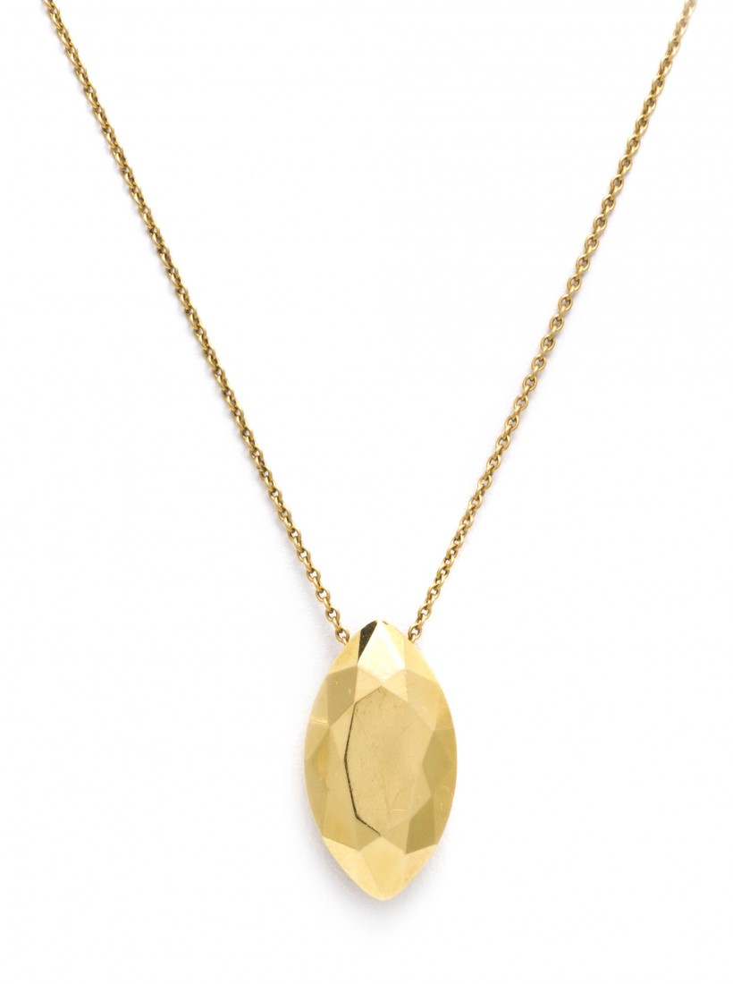 An 18 Karat Gold Pendant Necklace, Elsa Peretti fo: An 18 Karat Gold Pendant Necklace, Elsa Peretti for Tiffany and Co., Circa 1980, containing a gold pendant in a marquise shape suspended from a cable link chain. Stamp: Peretti Tiffany & Co. 2.70 dwts