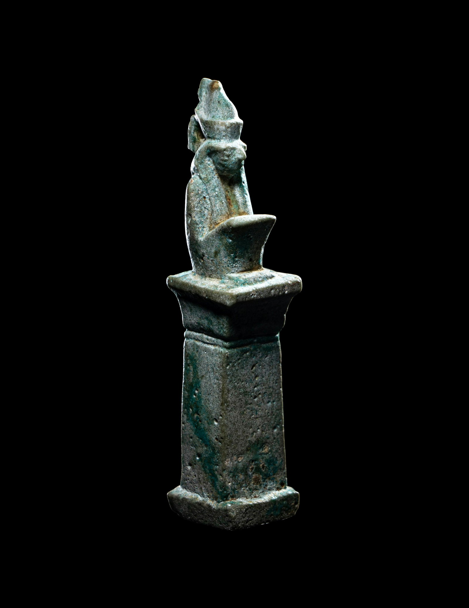 An Egyptian Faience Horus: An Egyptian Faience Horus Late Period, 26th-30th Dynasty, 664-343 B.C. Height 3 3/16 inches (8.1 cm). Provenance: Sotheby's, New York, Antiquities and Islamic Art, 23 June 1989, Lot 60. Edward D. Frei