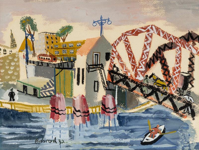 Aaron Bohrod (American, 1907–1992) Chicago City Scene, 1932: Aaron Bohrod (American, 1907–1992) Chicago City Scene, 1932 gouache on board signed Bohrod and dated (lower left) 10 1/2 x 14 inches. This lot is located in Chicago. Proper