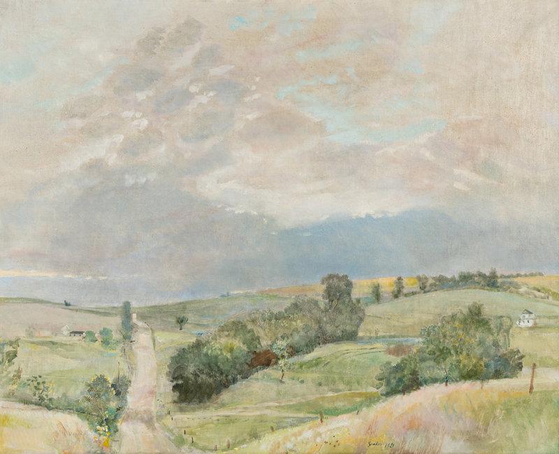 Robert Sudlow (American, 1920-2010) Stull Hills, 1981: Robert Sudlow (American, 1920-2010) Stull Hills, 1981 oil on canvas signed Sudlow and dated (lower center); signed, dated, and titled (verso) 39 1/2 x 49 inches. This lot is located in Chica